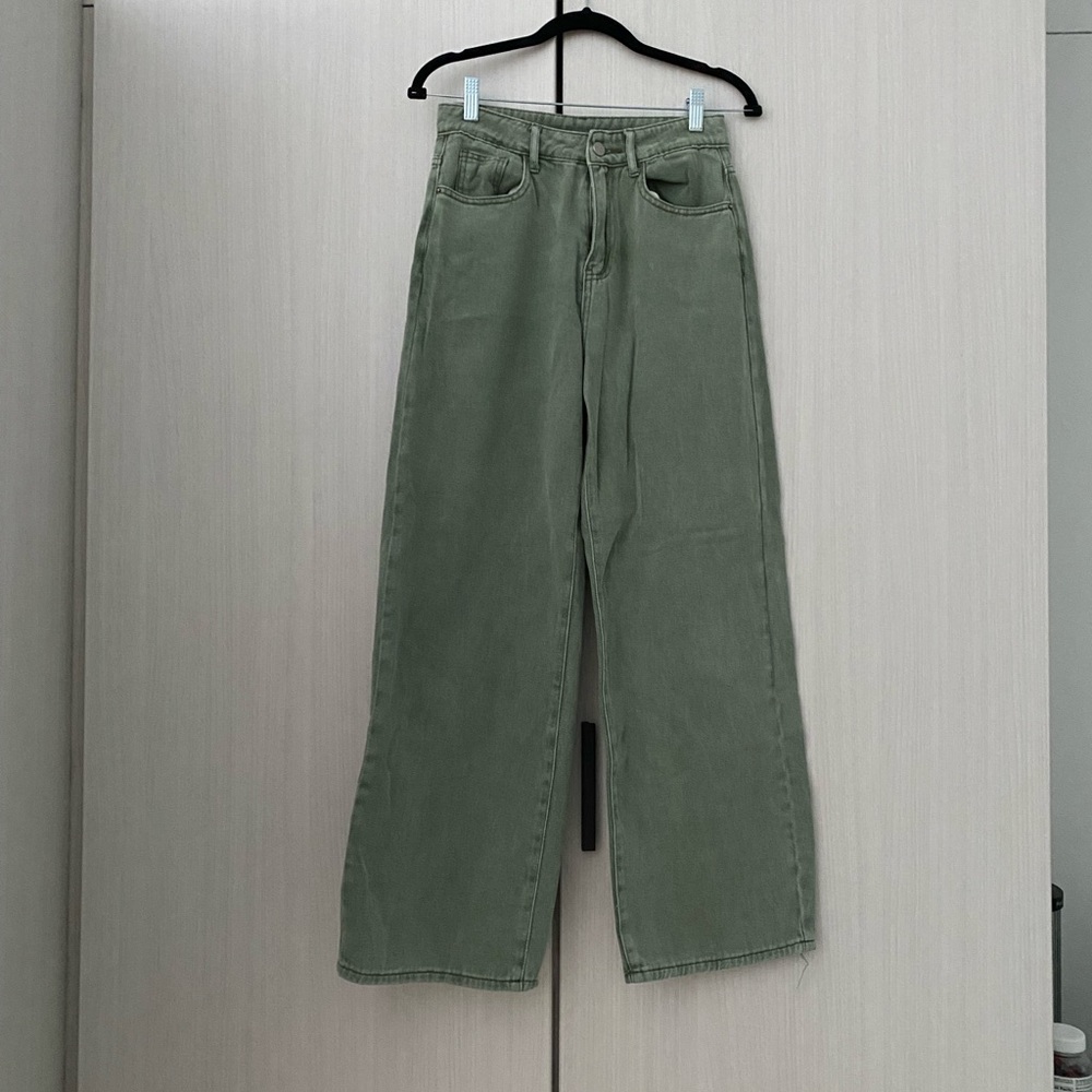 Green wide leg jeans